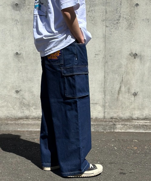 カーゴ デニムパンツ ミリタリー ヴィンテージ ルーズフィット カーゴパンツ メンズ デニム ワイド ビンテージ ワークパンツ