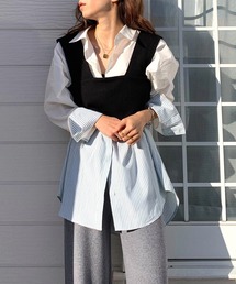 Q | ストライプドッキングシャツ2(シャツ/ブラウス)