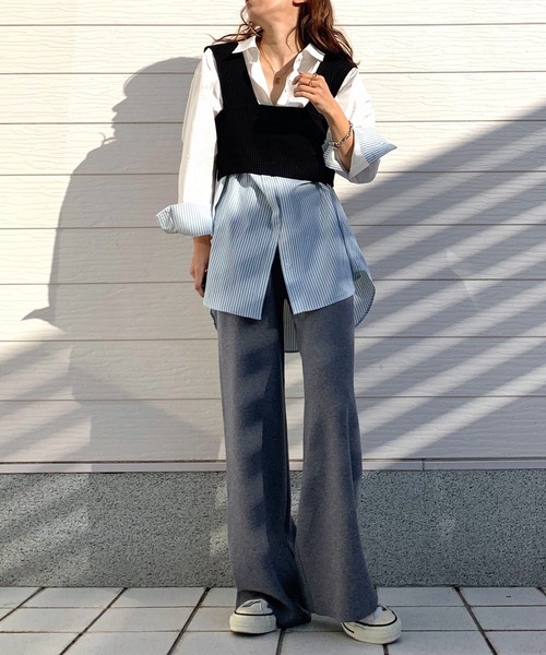 Q（キュー）の「ストライプドッキングシャツ2（シャツ/ブラウス・レディース・ホワイト/ライトグレー・MEDIUM）」の11枚目の写真