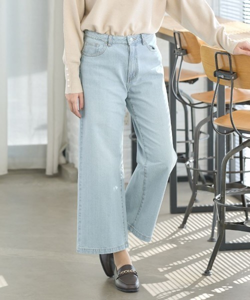 Honeys（ハニーズ）の「デニムワイドパンツ（股下６８ｃｍ）（デニムパンツ・レディース・ライトインディゴブルー/ライトブルー・SS/LL/L/S/M）」の6枚目の写真