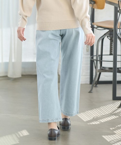 Honeys（ハニーズ）の「デニムワイドパンツ（股下６８ｃｍ）（デニムパンツ・レディース・ライトインディゴブルー/ライトブルー・SS/LL/L/S/M）」の17枚目の写真