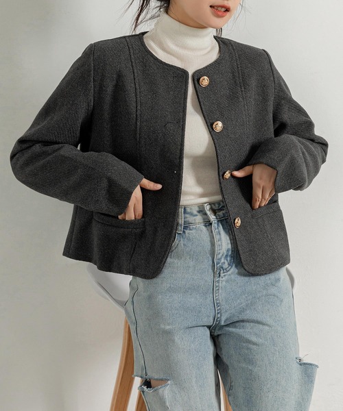 セール】レディース さらりと羽織れるクラシカルノーカラージャケット