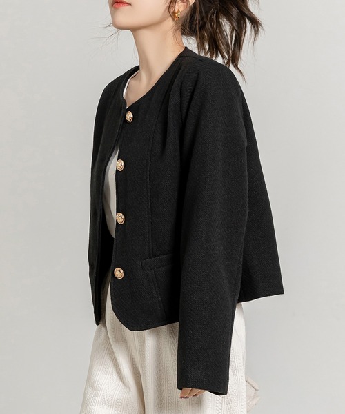 セール】レディース さらりと羽織れるクラシカルノーカラージャケット