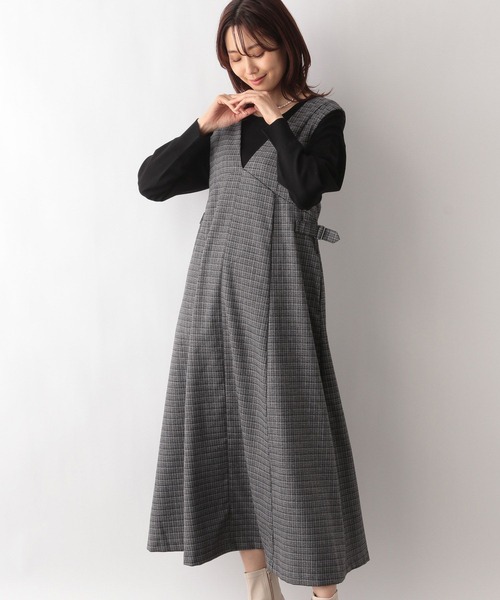GLOBAL WORK(グローバルワーク)の「お手入れらくらくSET UPジャンスカ/MATINEE LINE/993318(ジャンパースカート・レディース・スミクロ/ブラック系9/ライトグレー・LARGE/MEDIUM)」の2枚目の写真