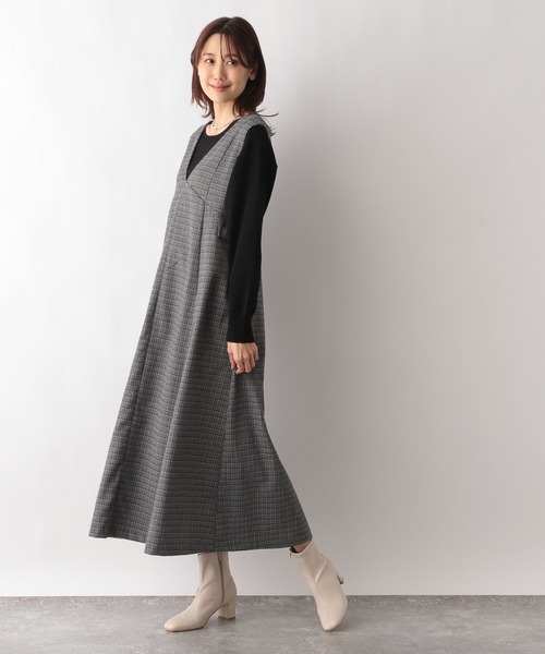 GLOBAL WORK(グローバルワーク)の「お手入れらくらくSET UPジャンスカ/MATINEE LINE/993318(ジャンパースカート・レディース・スミクロ/ブラック系9/ライトグレー・LARGE/MEDIUM)」の4枚目の写真