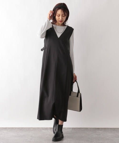 GLOBAL WORK(グローバルワーク)の「お手入れらくらくSET UPジャンスカ/MATINEE LINE/993318(ジャンパースカート・レディース・スミクロ/ブラック系9/ライトグレー・LARGE/MEDIUM)」の15枚目の写真