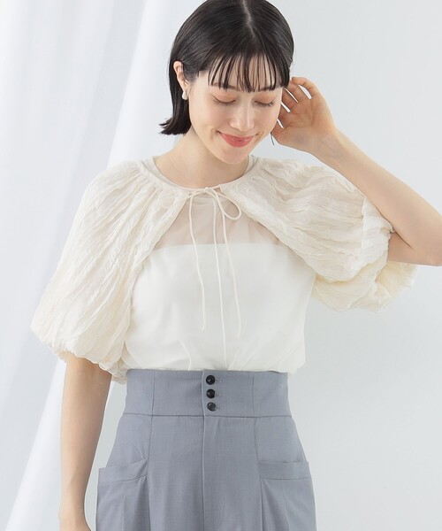 Ray BEAMS(レイビームス)の「Ray BEAMS / シフォン アーム ボレロ(シャツ/ブラウス・レディース・ブラック/オフホワイト・ONE SIZE)」の2枚目の写真