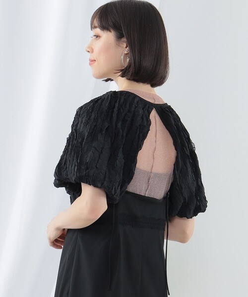 Ray BEAMS(レイビームス)の「Ray BEAMS / シフォン アーム ボレロ(シャツ/ブラウス・レディース・ブラック/オフホワイト・ONE SIZE)」の1枚目の写真