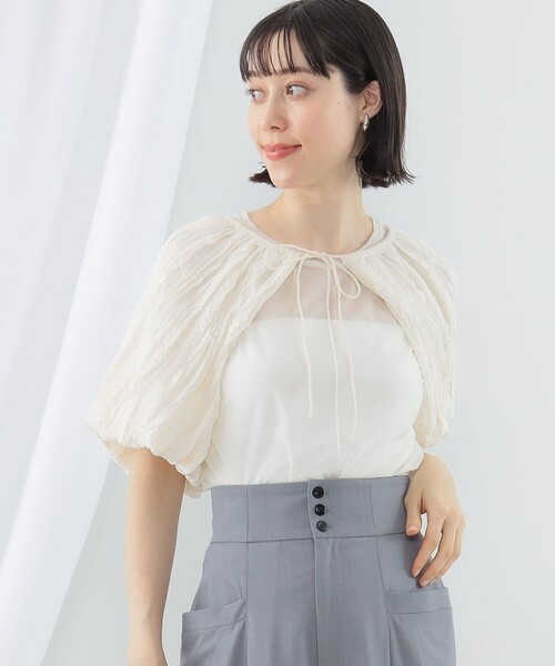 Ray BEAMS(レイビームス)の「Ray BEAMS / シフォン アーム ボレロ(シャツ/ブラウス・レディース・ブラック/オフホワイト・ONE SIZE)」の7枚目の写真