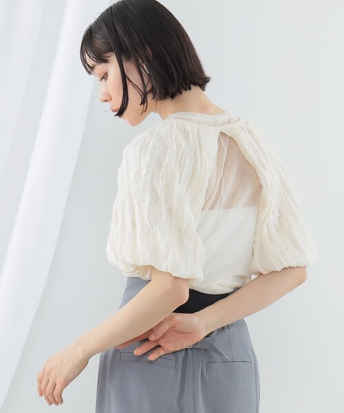 Ray BEAMS(レイビームス)の「Ray BEAMS / シフォン アーム ボレロ(シャツ/ブラウス・レディース・ブラック/オフホワイト・ONE SIZE)」の8枚目の写真