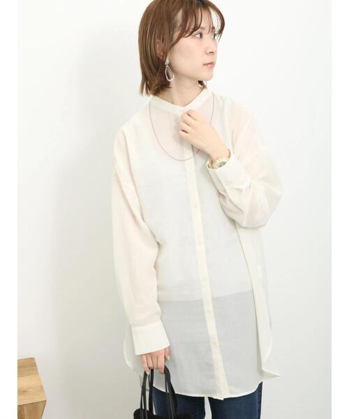 Samansa Mos2 blue（サマンサモスモスブルー）の「バンドカラーシャツチュニック（シャツ/ブラウス・レディース・サックスブルー/ブラック/キナリ・F）」の2枚目の写真