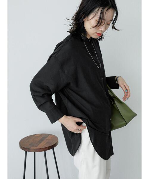 Samansa Mos2 blue（サマンサモスモスブルー）の「バンドカラーシャツチュニック（シャツ/ブラウス・レディース・サックスブルー/ブラック/キナリ・F）」の4枚目の写真