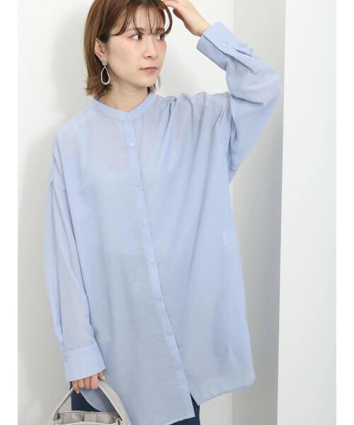 Samansa Mos2 blue（サマンサモスモスブルー）の「バンドカラーシャツチュニック（シャツ/ブラウス・レディース・サックスブルー/ブラック/キナリ・F）」の7枚目の写真