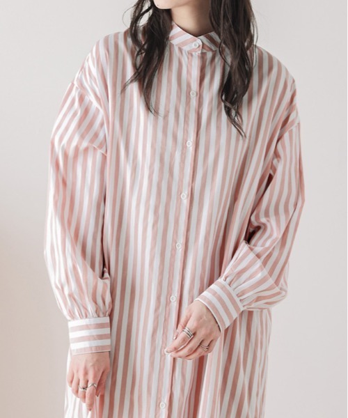 La-gemme(ラジェム)の「裾ティアードストライプシャツワンピース(シャツワンピース・レディース・ピンク/グレー/ブラック/グリーン・フリー)」の13枚目の写真