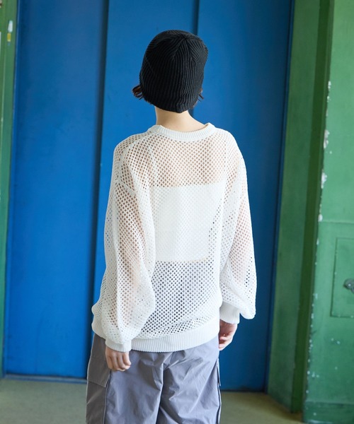 PBLIM(ページボーイリム)の「PBLIM/メッシュオーバーニット(ニット/セーター・レディース・ブラック/オフホワイト/グリーン・FREE)」の9枚目の写真