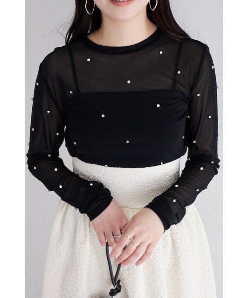 &. NOSTALGIA(アンドドットノスタルジア)の「【ZOZO限定】ビジュー付きメッシュプルオーバー(Tシャツ/カットソー・レディース・ブルー/アイボリー/ブラック・M)」の6枚目の写真