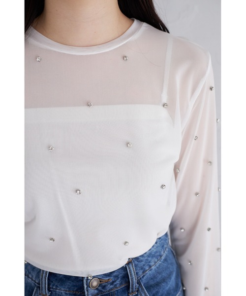 &. NOSTALGIA(アンドドットノスタルジア)の「【ZOZO限定】ビジュー付きメッシュプルオーバー(Tシャツ/カットソー・レディース・ブルー/アイボリー/ブラック・M)」の8枚目の写真