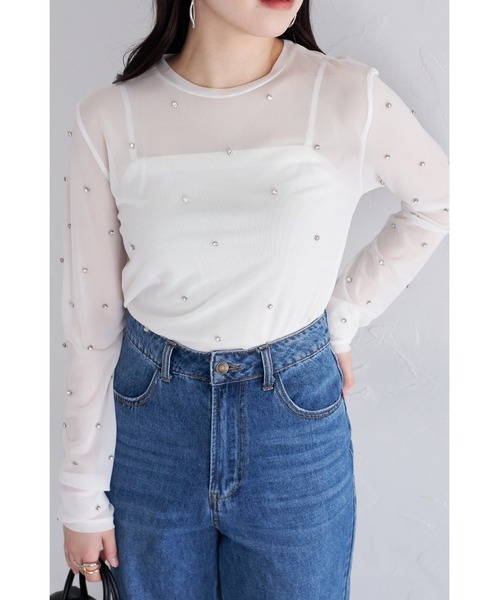&. NOSTALGIA(アンドドットノスタルジア)の「【ZOZO限定】ビジュー付きメッシュプルオーバー(Tシャツ/カットソー・レディース・ブルー/アイボリー/ブラック・M)」の9枚目の写真