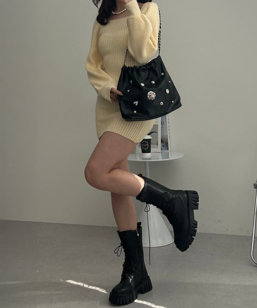 LIMI feu ミドルブーツ レースアップ ベルトストラップ LIMI feu ミドルブーツ レースアップ ベルトストラップ リミフゥ