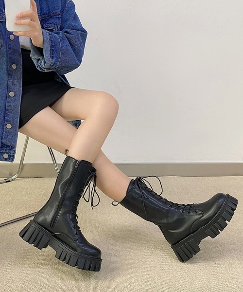 Miniministore（ミニミニストア）の「レースアップミドルブーツ ストームブーツ（ブーツ・レディース・アイボリー/ブラック・25.0cm/24.5cm/24.0cm/23.5cm/23.0cm/22.5cm）」の14枚目の写真