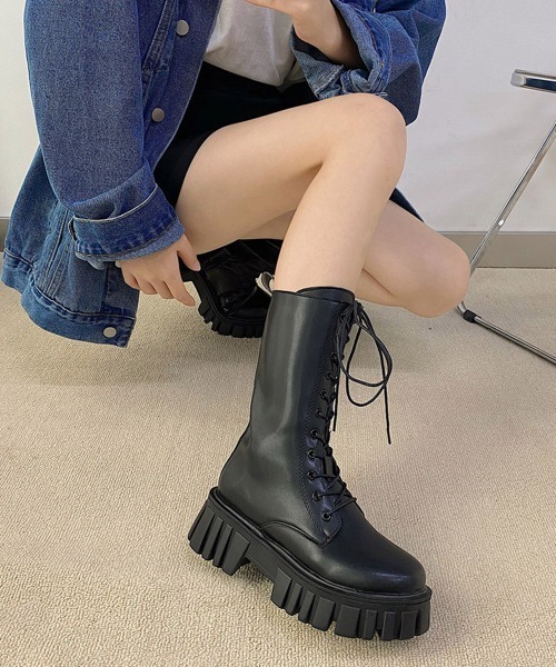 Miniministore（ミニミニストア）の「レースアップミドルブーツ ストームブーツ（ブーツ・レディース・アイボリー/ブラック・25.0cm/24.5cm/24.0cm/23.5cm/23.0cm/22.5cm）」の15枚目の写真
