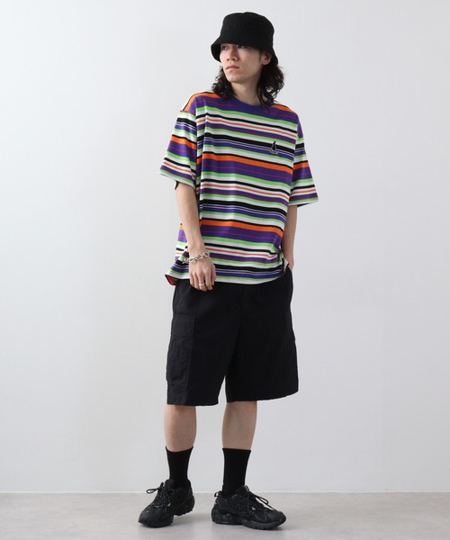 FUNALIVE(ファンアライブ)の「マルチボーダー胸刺繍半袖Tシャツ(Tシャツ/カットソー・メンズ・パープル/ブラック/ホワイト・M/L)」の20枚目の写真