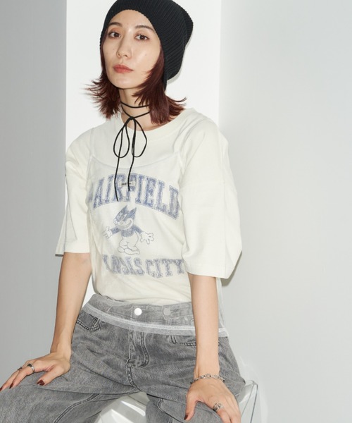 Auntie Rosa Holiday（アンティローザホリデー）の「ヴィンテージライクロゴルーズTEE（Tシャツ/カットソー・レディース・チャコールグレー/ホワイト系その他/グリーン・FREE）」の5枚目の写真