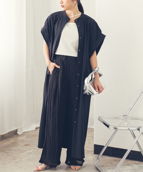 hunch(ハンチ)の「接触冷感 バンドカラー シャツワンピース(シャツワンピース・レディース・ブラック/ブラウン/ベージュ・FREE)」の2枚目の写真