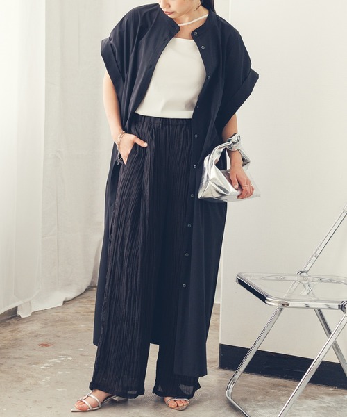 hunch(ハンチ)の「接触冷感 バンドカラー シャツワンピース(シャツワンピース・レディース・ブラック/ブラウン/ベージュ・FREE)」の5枚目の写真