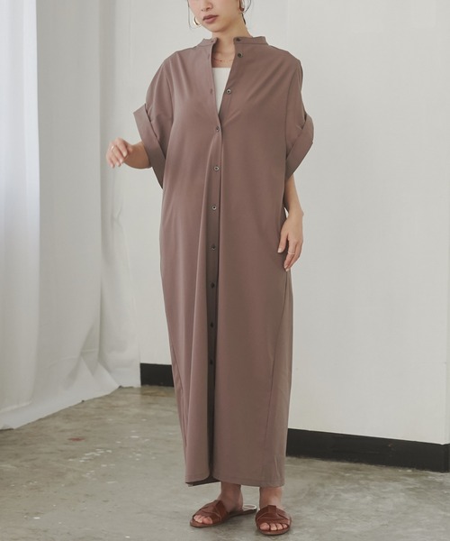 hunch(ハンチ)の「接触冷感 バンドカラー シャツワンピース(シャツワンピース・レディース・ブラック/ブラウン/ベージュ・FREE)」の11枚目の写真