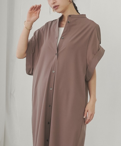 hunch(ハンチ)の「接触冷感 バンドカラー シャツワンピース(シャツワンピース・レディース・ブラック/ブラウン/ベージュ・FREE)」の14枚目の写真