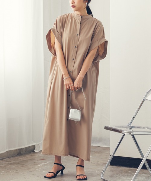 hunch(ハンチ)の「接触冷感 バンドカラー シャツワンピース(シャツワンピース・レディース・ブラック/ブラウン/ベージュ・FREE)」の21枚目の写真