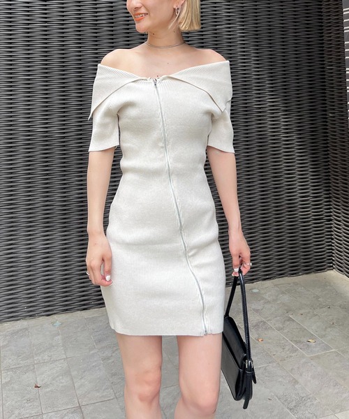 SPIRALGIRL（スパイラルガール）の「ビックカラーフルジップ半袖タイトリブワンピース（ワンピース・レディース・オフホワイト/ピンク/ブラック・FREE）」の2枚目の写真