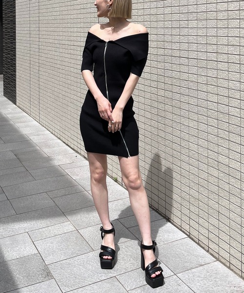 SPIRALGIRL（スパイラルガール）の「ビックカラーフルジップ半袖タイトリブワンピース（ワンピース・レディース・オフホワイト/ピンク/ブラック・FREE）」の9枚目の写真