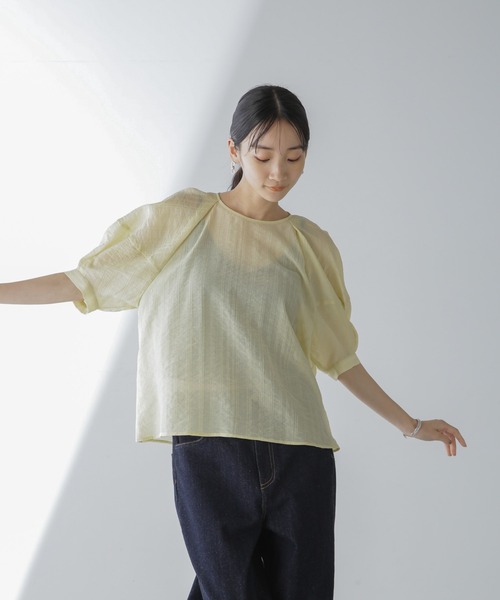 セール】シアーストライプタックスリーブブラウス（シャツ/ブラウス