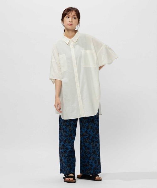 BACK NUMBER(バックナンバー)の「【BACK NUMBER】ポンチョシルエット半袖チュニックシャツ(チュニック・レディース・ライラック/オフホワイト/ダークグレー・L/M)」の9枚目の写真