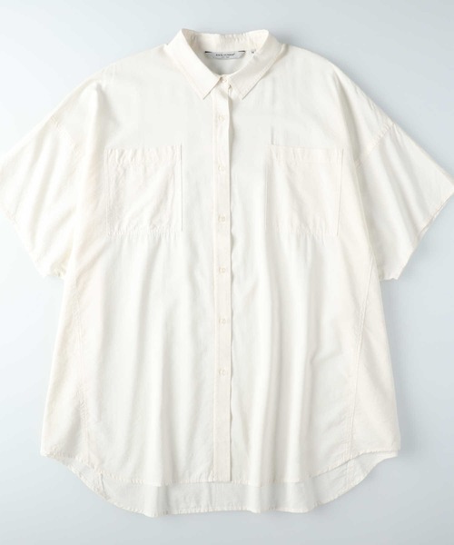 BACK NUMBER(バックナンバー)の「【BACK NUMBER】ポンチョシルエット半袖チュニックシャツ(チュニック・レディース・ライラック/オフホワイト/ダークグレー・L/M)」の14枚目の写真