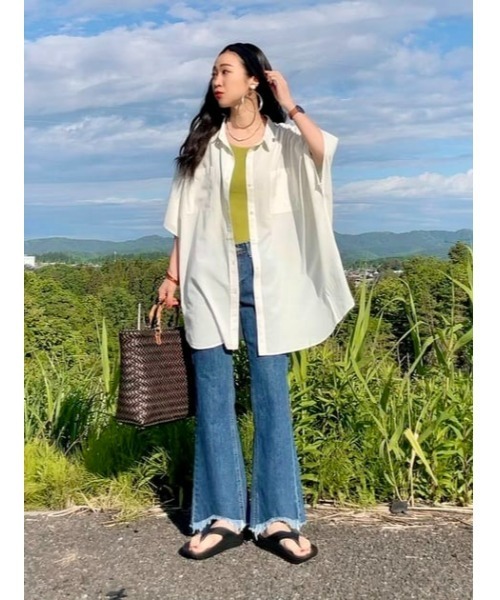 BACK NUMBER(バックナンバー)の「【BACK NUMBER】ポンチョシルエット半袖チュニックシャツ(チュニック・レディース・ライラック/オフホワイト/ダークグレー・L/M)」の5枚目の写真