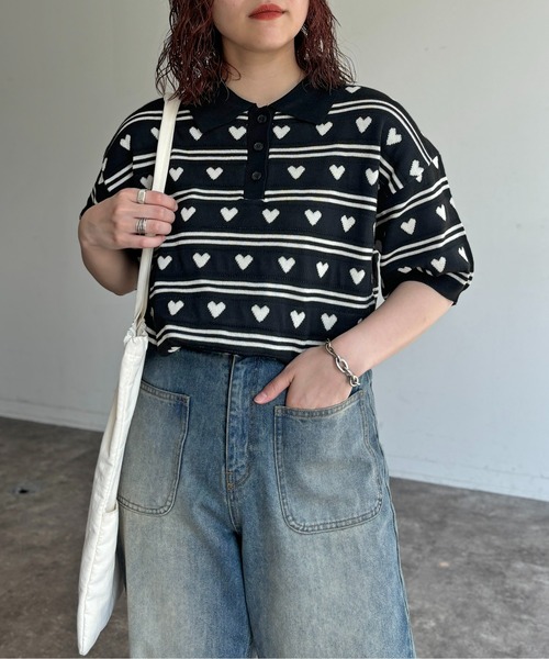 CPCM(シーピーシーエム)の「ハートジャガードボーダーポロ(ニット/セーター・レディース・ブラック/グレー/サックスブルー系・FREE)」の19枚目の写真
