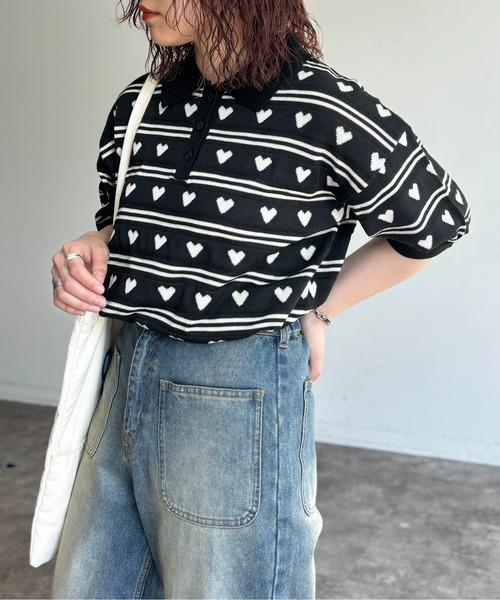 CPCM(シーピーシーエム)の「ハートジャガードボーダーポロ(ニット/セーター・レディース・ブラック/グレー/サックスブルー系・FREE)」の18枚目の写真