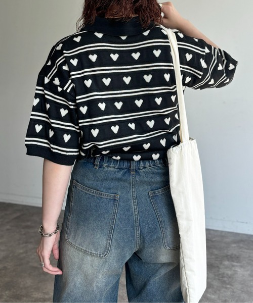 CPCM(シーピーシーエム)の「ハートジャガードボーダーポロ(ニット/セーター・レディース・ブラック/グレー/サックスブルー系・FREE)」の17枚目の写真