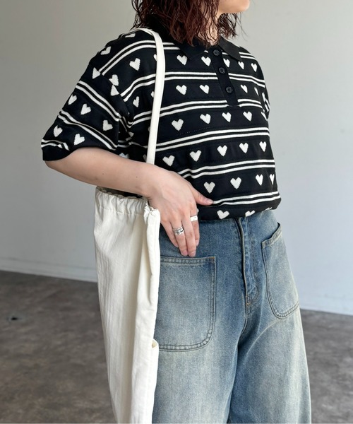 CPCM(シーピーシーエム)の「ハートジャガードボーダーポロ(ニット/セーター・レディース・ブラック/グレー/サックスブルー系・FREE)」の16枚目の写真