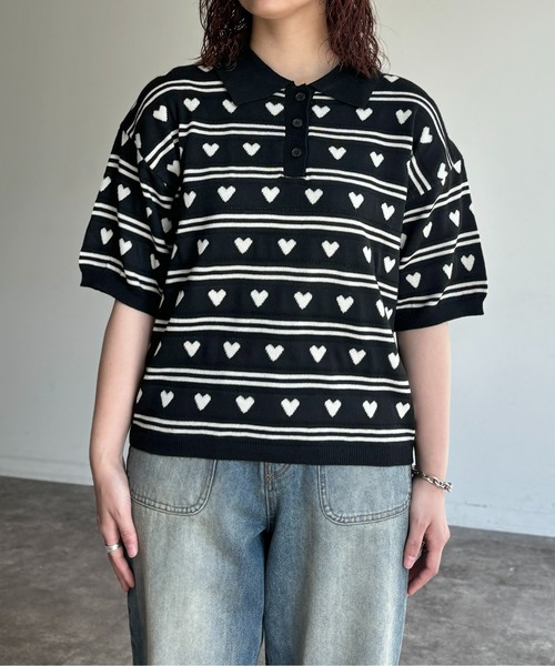 CPCM(シーピーシーエム)の「ハートジャガードボーダーポロ(ニット/セーター・レディース・ブラック/グレー/サックスブルー系・FREE)」の15枚目の写真