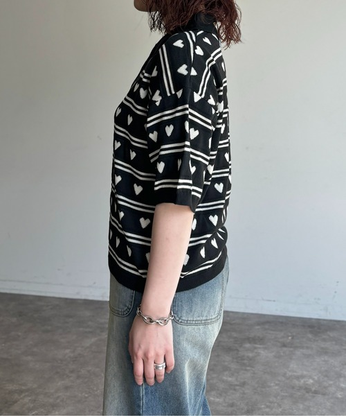 CPCM(シーピーシーエム)の「ハートジャガードボーダーポロ(ニット/セーター・レディース・ブラック/グレー/サックスブルー系・FREE)」の14枚目の写真