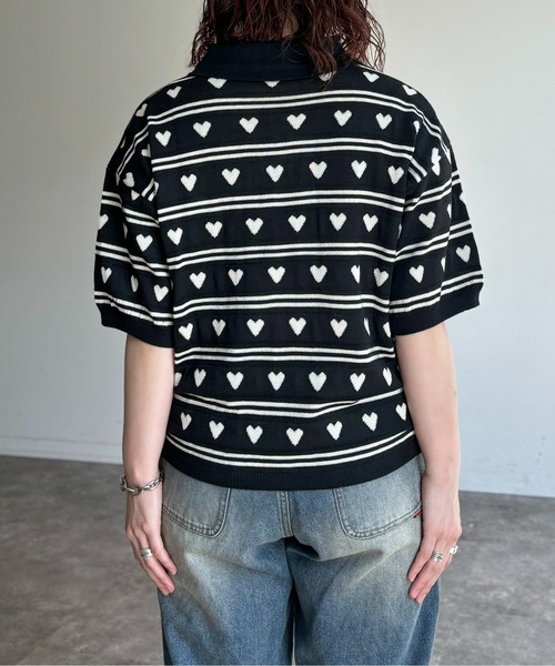 CPCM(シーピーシーエム)の「ハートジャガードボーダーポロ(ニット/セーター・レディース・ブラック/グレー/サックスブルー系・FREE)」の13枚目の写真