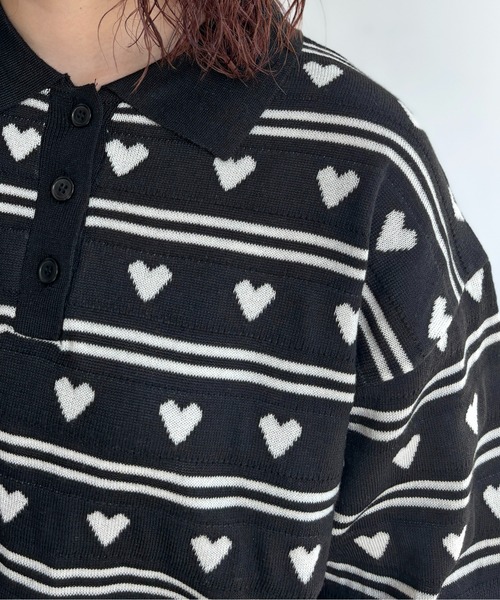 CPCM(シーピーシーエム)の「ハートジャガードボーダーポロ(ニット/セーター・レディース・ブラック/グレー/サックスブルー系・FREE)」の12枚目の写真