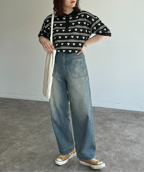 CPCM(シーピーシーエム)の「ハートジャガードボーダーポロ(ニット/セーター・レディース・ブラック/グレー/サックスブルー系・FREE)」の11枚目の写真