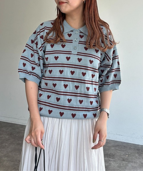 CPCM(シーピーシーエム)の「ハートジャガードボーダーポロ(ニット/セーター・レディース・ブラック/グレー/サックスブルー系・FREE)」の9枚目の写真