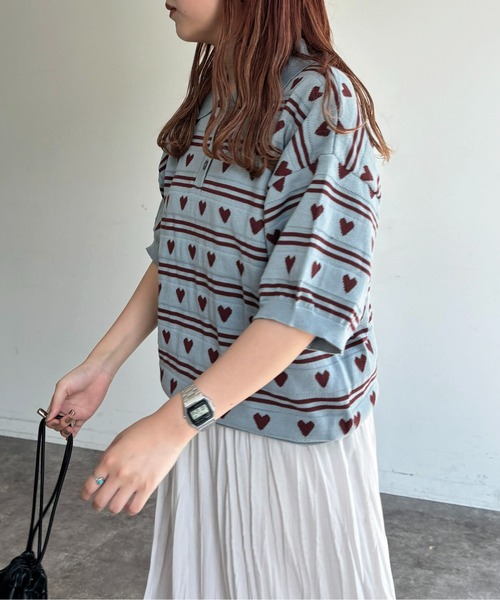 CPCM(シーピーシーエム)の「ハートジャガードボーダーポロ(ニット/セーター・レディース・ブラック/グレー/サックスブルー系・FREE)」の8枚目の写真