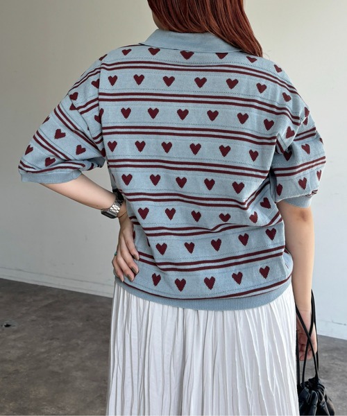 CPCM(シーピーシーエム)の「ハートジャガードボーダーポロ(ニット/セーター・レディース・ブラック/グレー/サックスブルー系・FREE)」の7枚目の写真